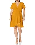 Star Vixen Women's Plus Size Ss Ballerina Wrap Dress, Mustard, 3X