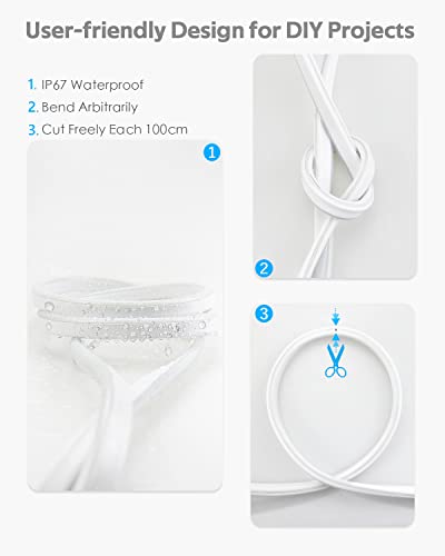 Image of RGB LED Neon Strip Lights 16.4FT /5M Outdoor Waterproof Neon LED Rope Light AC 110V~130V Color Change Dimmable Flexible Led Rope Lights with Remote Controller for Bedroom Game Room Home Decor
