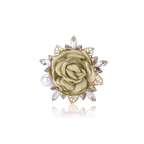 Image of Rose Flower Brooch for Women Large Flower Brooch Elegant Pearl Brooches Handmade Crystal Pearl Pins Fabric Floral Lapel Pin Christmas Valentine's Day Dress Suit Accessories