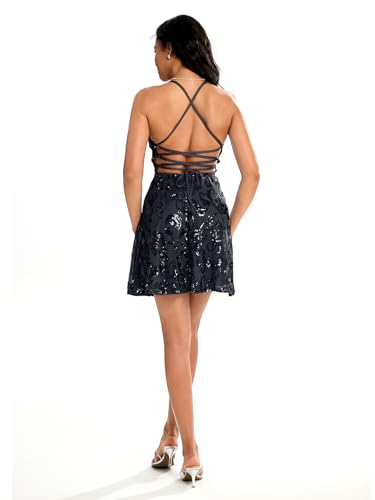 Women's Sequin Dress Spaghetti Straps Sparkly A Line Swing Party Nightclub Dance Mini Dress Above Knee Length 5