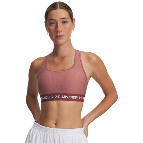 Under Armour Women's Crossback Mid Impact Heather Sports Bra, (688) Cinna Red / / White, Medium