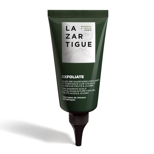 Lazartigue Gel exfoliante, exfoliante de desintoxicación oxigenante, cuentas de jojoba exfolia suavemente el cuero cabelludo y la limpieza de ácidos de frutas, acción de masaje ayuda a reoxigenar el