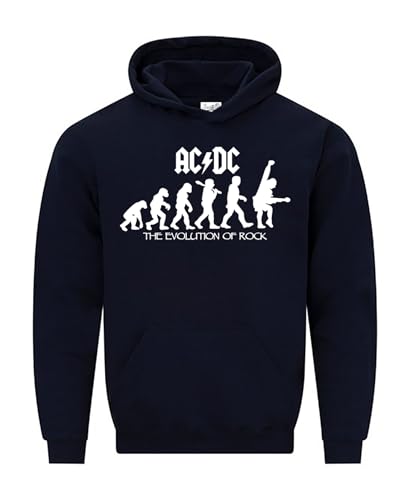 Daily Apparel AC DC Mens Hoodie Evolution of Rock Unisex Quality Printed Hooded Top |Funny Vintage Style Pullover Hoodie Cozy & Stylish Hooded Jumper for UK Men/Women Navy