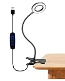 Reading Light Clip Lamp 3 Color Modes,10Level Dimmer，Eye Protection Bed Night Desk Lamp ,Dimmable Ring Light for Computer, LED Desk Light with Clamp for Video Conference Lighting