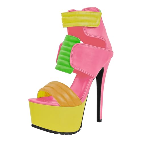 VERISSON Peep Toe Stiletto Platform Sandals Flap Strappy Contrast-stitching Fashion Sandals - Main Image