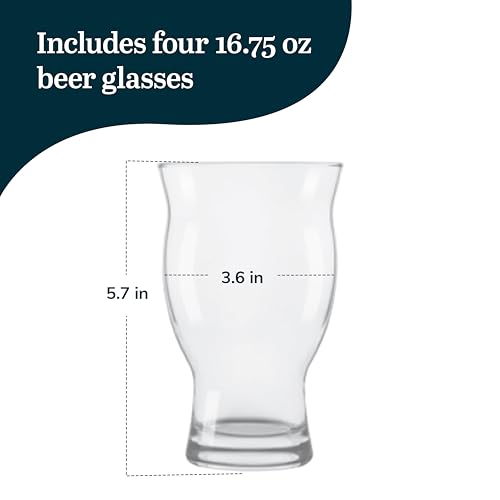 Image of Libbey Craft Brews Nucleated Pint Beer Glasses, Dishwasher Safe Pint Glasses Set of 4 for Light Beers, Stouts, Laser Etching Nucleated Beer Glasses