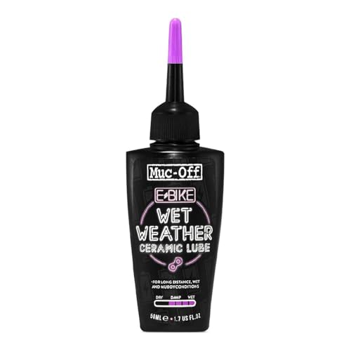 Muc-Off E-Bike Wet Chain Lube, 50 Millilitres - Premium Electric Bike Chain Lubricant With UV Tracer Dye - Formulated For Wet Weather Conditions