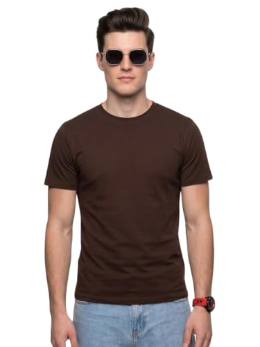 Image of Veirdo Regular Fit Half Sleeves Round Neck Solid Pure Cotton T-Shirt for Men (Available in White, Black, Swan White, Mustard, Maroon, Green, Lilac, Navy, Red Color)