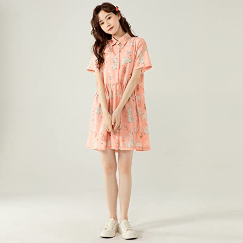 Packitcute Summer Teen Girls Dresses Cute Bunny Print Short Sleeve Lolita Casual Dress3