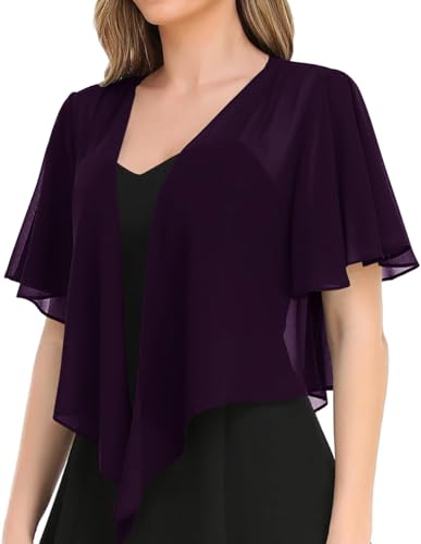 Image of Women's Solid Puff Sleeve Kimono Short Cardigan Loose Cover Up Casual Blouse Top Chiffon