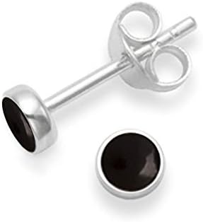 Heather Needham Sterling Silver Round Stud Earrings Onyx - SIZE: TINY AND DISCREET 4mm Gift boxed black Onyx silver earrings. THE PHOTO IS NOT LIFE SIZE - PLEASE SEE SECOND PHOTO ON EAR. 5554ON
