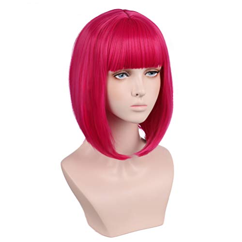 DUDUWIG Child Hot Pink Bob Wig Dark Pink Short Straight bob 