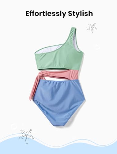 Image of PATPAT Family Matching Swimsuits: Mommy and Me One Shoulder Colorblock Bathing Suits One Piece Swimwear Sets
