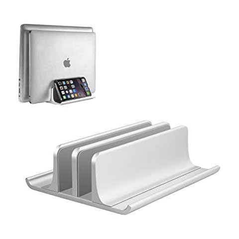 VAYDEER Vertical Laptop Stand, Adjustable Laptop Stand Vertical, Aluminum 4 in 1 Laptop Stand with 2 Slots Space-saving for MacBook, Notebook, iPad, Laptops up to 17.3 Inches - Silver Cover