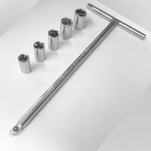 Image of T shaped handle 8 inch with 1 /4 drive 8mm, 9mm, 10mm, 11mm and 12mm hex socket, (wrench spanner set)