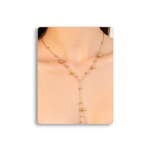 LUXU kisskids Women's Gold Beaded Y-Shaped Necklace, Delicate Dainty Lariat Chain with Tassel Drop, Minimalist Trendy Fashion Jewelry for Everyday Wear, Party, Anniversary, Birthday Gift