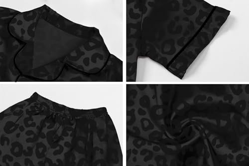 Image of Schbbbta Women Pajamas Set, 2 Pieces Satin Silk Button Down Pjs Short Sleeve Outfits Loungewear