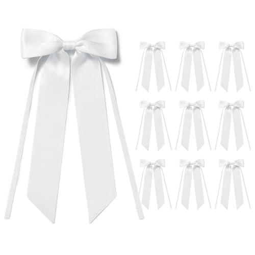 MORSUNBELA Weiße Schleifen Hochzeit Deko Weiss Schleife Kommunion Geschenkschleife für Geburtstag Weihnachten Girlande Geschenke Weiß 10 Stück