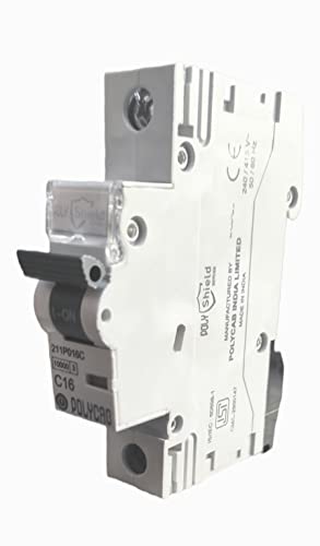 Image of Polycab PVC Plastic 16 Amp SP Mini MCB - Single Pole, C Curve, Low Voltage Miniature Circuit Breaker (White)