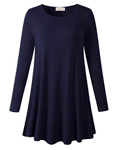 LARACE Plus Size Tunic Tops Long Sleeve Shirts for Women Swing Flowy Loose Fit Clothes for Leggings(2X Navy Blue)