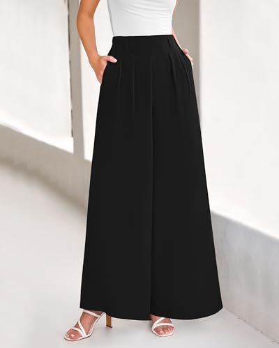 BTFBM Women's Elegant Flowy Dress Pants Front Pleated High Waisted Casual Wide Leg Loose Palazzo Trousers with Pockets2
