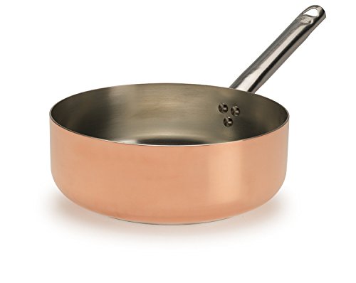 Pentole Agnelli ALCU107PI28 Casseruola Bassa, Rame stagnato con doppio fondo per induzione, con Manico tubolare in acciaio Inox, 28 cm