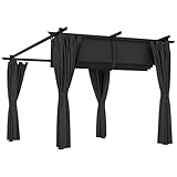 Outsunny 3 x 3(m) Metal Pergola with Retractable Roof and Sidewalls, Garden Gazebo UPF30+ Sun Shade Shelter for Outdoor, Patio, Deck, Dark Grey