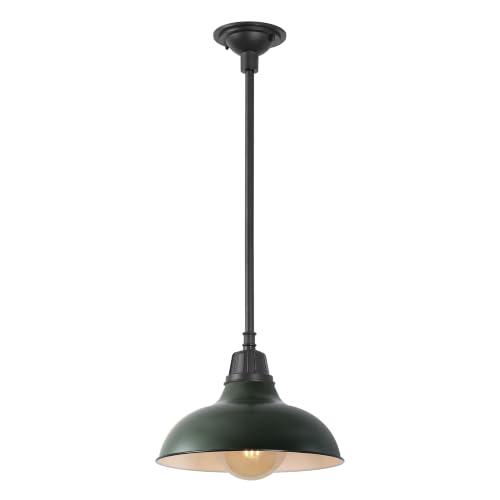 Image of JONATHAN Y Jasper 12.25 inch Matte Green & Black Industrial Metal Dome Pendant
