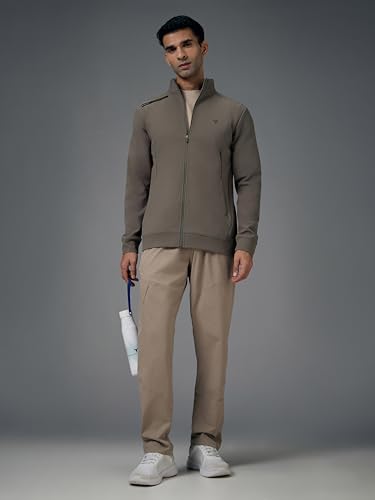 Image of TECHNOSPORT Men's Regular Fit Solid Mock Collar Jacket With Elasto Plus for Sports, Gym & Regular Use