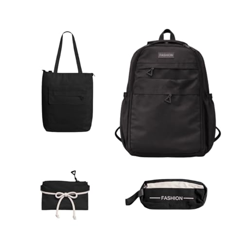 Kit Mochila Juvenil 4 Peças Resistente com Compartimento para Notebook (preto)