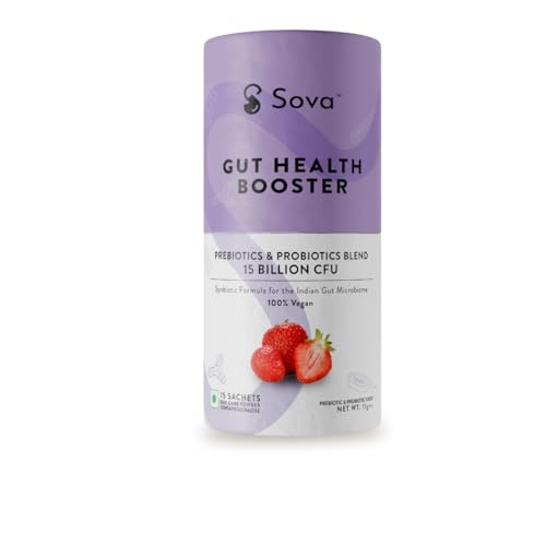 Sova Gut Health Probiotics for Gut Detox Microbiome Balance, Better Immunity, Digestion & Nutrition Absorption | No Added Sugar | 15 Billion CFUs | 15 Vegan Sachets For Men and Women | Gut Set Go