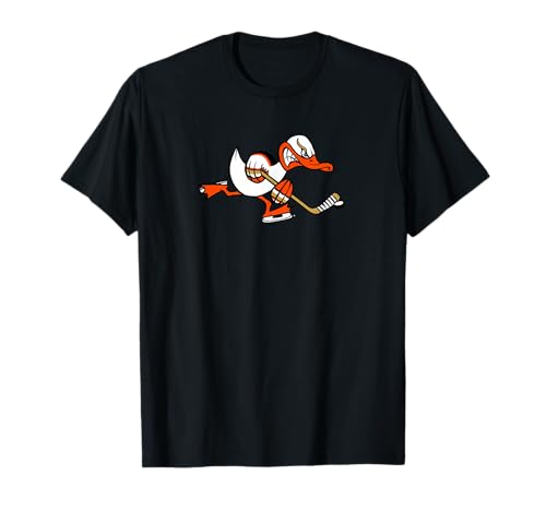Cute Graphic Cartoon Duck Mascot Playing Ice Hockey T-Shirt