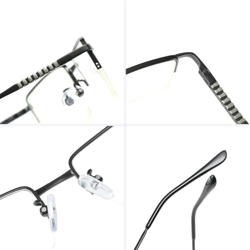 Image of Rectangle Men's Semi Rimless Metal Blue Light Blocking Glasses | Non prescription Anti Bluelight Business Half Rimless Clear Lens Wire Frame Glasses,Computer,Touch Screen,Fashion