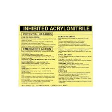 Brady 93482 Vinyl Hazardous Material Label , Black On Yellow, 3 3/4" Height x 4 1/2" Width, Legend "Acrylonitrile, Inhibited" (25 Labels per Package)