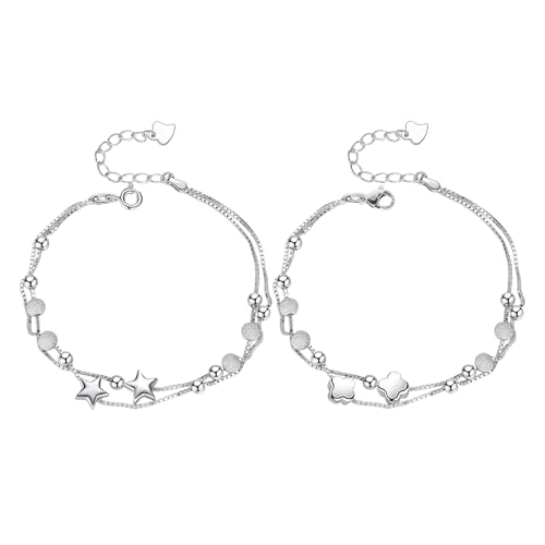 Pack De 2 Pulseras De Plata, Pulseras De Plata para Mujer, Pulseras De Cuentas De Trébol De Cuatro Hojas, Pulseras Ajustables, Pulseras Modernas Y Sencillas, Pulseras De Regalo para Mujer Pack De 2 Pulseras De Plata, Pulseras De Plata para Mujer, Pulseras De Cuentas De Trébol De Cuatro Hojas, Pulseras Ajustables, Pulseras Modernas Y Sencillas, Pulseras De Regalo para Mujer