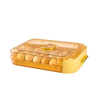 IMUU Egg Holder Automatic Rolling for Refrigerator, Large Egg Storage, Transparent, Sliding Tray Store 18-20 Eggs,(32 X 22 X 7 CM, Multi color) Pack of 1 (Yellow)