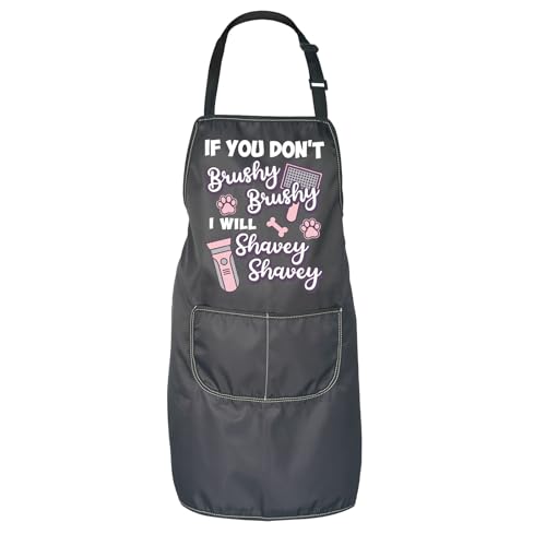 JNIAP Puppy Dog Pets Pocket Apron If You Don't Brushy Brush I Will Shavey Shave Dog Trainer Groomer Gifts (If You Don't Brushy Apron)