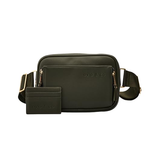 Image of AYLA & CO Women's Fanny Pack Adjustable Belt Bag with Crossbody Style, Magnetic Pocket, Key Leash, and Charging Pocket, Extended Strap 40-61 Inch, Olive
