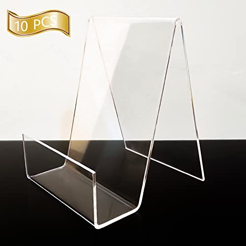 Bovbazo 10PCS 4" x 3" Acrylic Book Display Stand Clear Easel with Ledge Tablet Holder for Displaying Books, Pictures, Notebooks, CDs, Artworks, etc (Small(10 Pack))