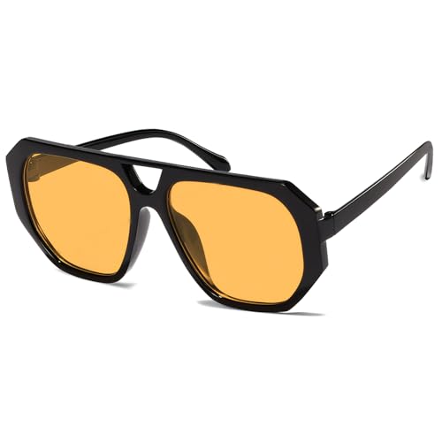 Rectangle Aviator Sunglasses, Retro Sunglasses for Women Men, Trendy Flat Frame Vintage 70s Sun Glasses
