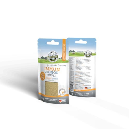 Bellfor Welpenfutter Set für Kleine Rassen Freiland-Schmaus Junior 2,5 kg Freiland-Happen 200g und Immun Pulver Junior 50g versorgt Welpen mit wichtigen Aminosäuren sowie zahlreichen Mikronährstoffen
