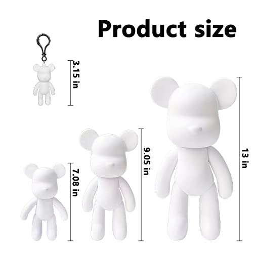 DIY (Cyan+White+Blue 6 Paints, 13 Inch) Fluid Bear + Bear Keychain Figure Paint Set for Creative Graffiti Art Multicolor Painting