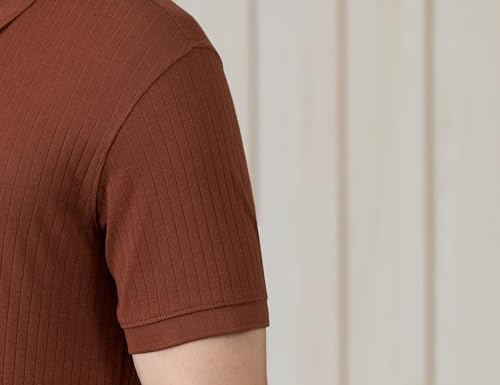 Image of Amazon Brand - Symbol Men Regular Fit Self Textured Resort Collar Polo| Half Sleeves | Available in Plus Size
