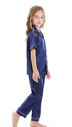 Kids Satin Short-Top and Long-Pants 2-Pieces Pajamas Sleepwears Set4