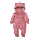 Children's Boys and Girls Outfit 2025 Winter Fleece Jumpsuit Loose Long Sleeve Romper Fashion Bear Hooded Coat Pink