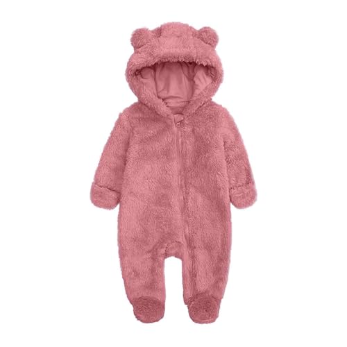 Children's Boys and Girls Outfit Fleece Long Sleeve Jumpsuit Loose Fashion Coat Bear Hooded 2025 Winter Romper Pink