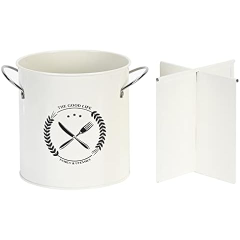 Large Kitchen Utensil Crock Holder with Handles and Removable Divider, Vintage Farmhouse Countertop Décor Galvanized Utensils Tool Caddy, D6.5" x H6.7" Cover
