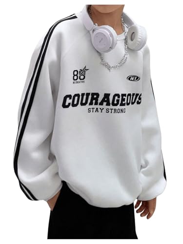 SHENHE Boy's Fleece Striped Graphic Sweatshirt Crew Neck Preppy Athletic Comfy Pullover Tops