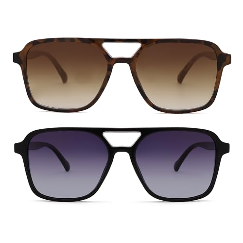 LIU·WEN Retro Aviator Sunglasses for Women Men 2 Pack - Trendy Square Shades Vintage Sun Glasses2