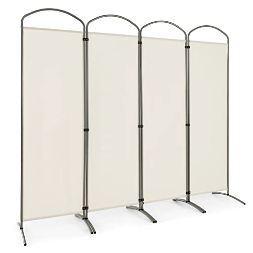 GOPLUS Biombo Separador de Ambientes de 6/4 Paneles, Biombo Plegable para Privacidad con Marco de Metal, Divisor de Habitación Portátil para Salón Dormitorio Oficina (Blanco, 4 Paneles, 221 x 188 CM)